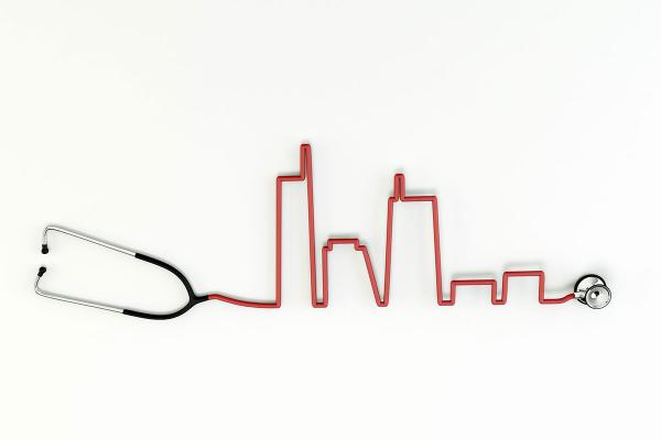 A stethoscope shaped in the form of a skyline